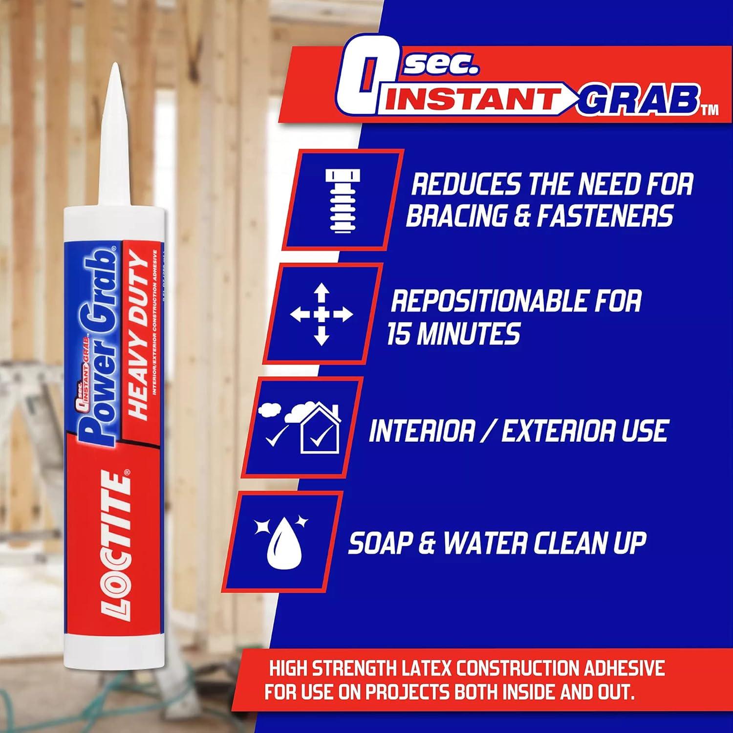 imageLoctite Power Grab Express Heavy Duty Construction Adhesive Versatile Constuction Glue for Wood Wall Tile Foam Board ampamp More  9 fl oz Cartridge Pack of 11 Pack